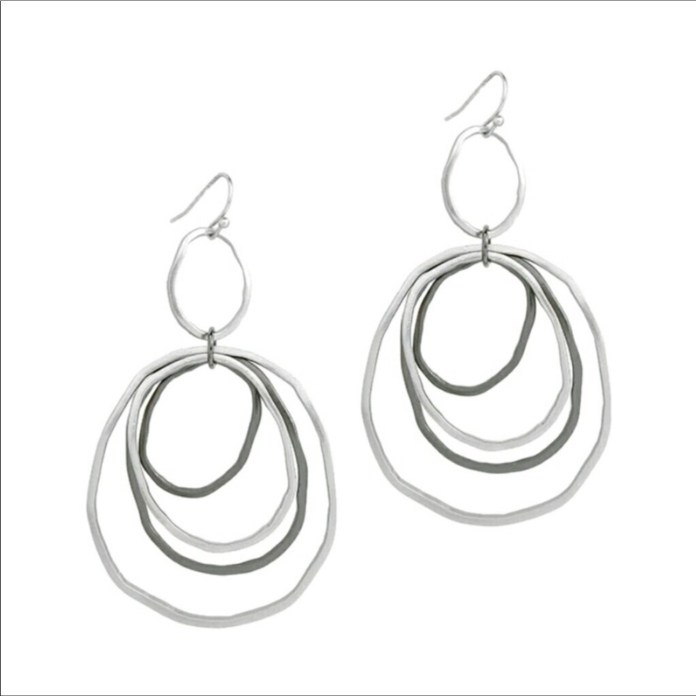 $$ FIRM Two Toned Hammered Dangle Earrings Silver - Picture 3 of 5